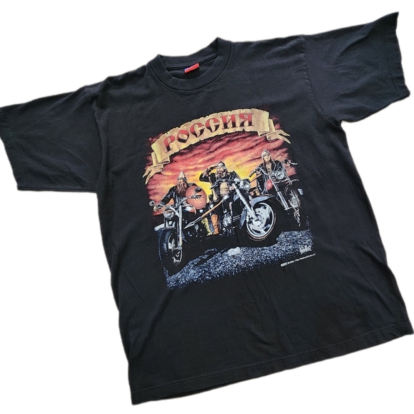 VINTAGE Pogghr Motorcycle Tshirt, Black/Yellow Mens XL(listing as) - Picture 1 of 5